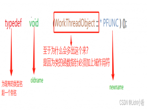 函数指针、typedef void (WorkThreadObject::*PFUNC)()；